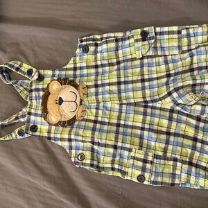 Plaid Kids Overalls with Lion Patch